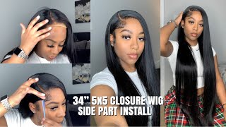 34 Inch Side Part 5X5 Closure Wig Install + How To Pluck | Julia Hair