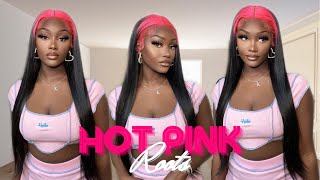 Easy Hot Pink Roots + Lace Frontal Wig Install Ft. Vshow Hair