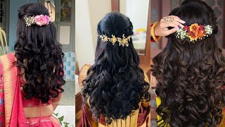 Wedding Hairstyles For Loose Hairs With Gajra & Flowers || Nenu Mee Shruthi