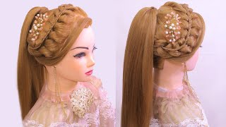 Braided Ponytail Hairstyles With French Braid L Wedding Hairstyles For Girls L Engagement Look Braid