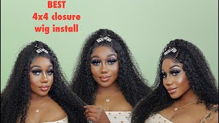#Wiginstall #4X4 Best Curly Lace Closure Wig 4X4  Ever | High Bun Style | Isee Aliexpress|Tokslaboss