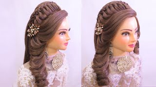 Curly Hairstyles With French Braid L Wedding Hairstyles L Walima Bridal Hairstylel Kashees Hairstyle
