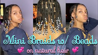 Mini Braids W/ Beads On Natural Hair | Natural Hair Box Braids