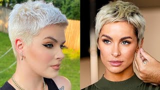 Women Silver Short Pixie Haircut Transformation 2022 | Balayage Pixie Haircuts