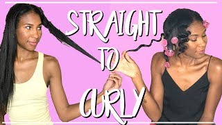 Straight To Curly #4: Using Spoolies On Relaxed Hair| No Heat Overnight Curls| Hair Transformation