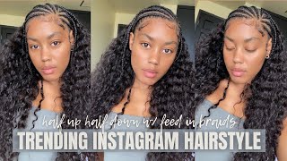 How To: Half Up Half Down W/Feed In Braids | Trending Hairstyle 2021