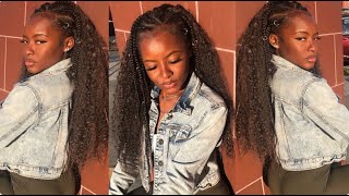 Half Up Half Down Feed In Braids & Curly Crochet | Trending Protective Hairstyle | Re-Upload