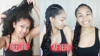 Simple Three Part French Braids!! | Long Curly Hair