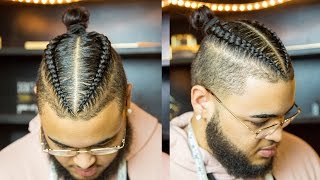 2 Braids Man Bun Hairstyle For Mixed Curly Hair (Tutorial) | 2017 | Thebrandonleecook