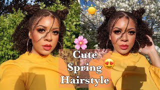 Simple Cute Spring Hair Style Twist Out + Double Buns  Heatless Hairstyle For Spring 2021