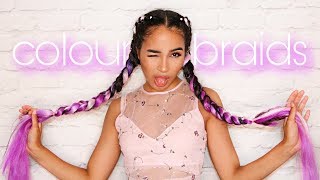 Colourful Feed-In Braids With Extensions ( For Beginners!)Tutorial For Summer 2019
