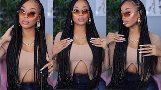Butt Length Knotless Braids With Curly Ends- Ft Outre Braid Up