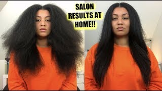 How To Get Bone Straight Natural Hair At Home! ⎜ No Frizzy Ends No Heat Damage