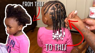 Knotless Box Braids + Feed In Braids On My Toddler | Kid Friendly Braids And Beads