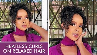 Heatless Curls On Relaxed Hair| Messy Curly Updo