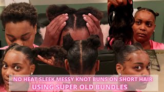 Beginner Friendly 30 Mins Sleek Messy Buns On Short Relaxed Hair Using No Heat| In Real Time(Uncut)