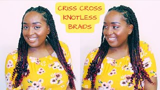 How To - Rubber Band Criss Cross Knotless Braids With Curly Ends! || Trying Viral Hairstyles!!