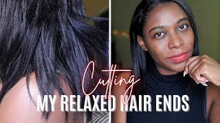Cutting My Relaxed Hair Ends | Aloe Vera Deep Condition | Heatless Curls On Relaxed Hair