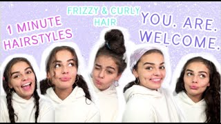 5 Easy, Quick Hairstyles For Curly Frizzy Hair! No Heat & Under 1 Minute.. My Go To Styles
