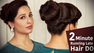 Running Late Hairstyle | Quick Hair Updo For Work | Simple Indian Hairstyle | Easy Hair Bun Tutorial