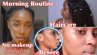 Simple & Affordable Morning Skincare Routine | Relaxed Hair Morning Routine | Relaxed Hair