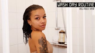 My Current Wash Day Routine For Relaxed Hair. (Ft. Georgiemane)