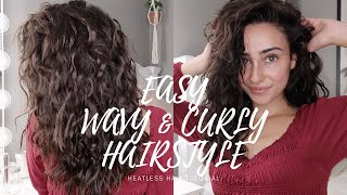 Super Easy & Effortless Wavy & Curly Heatless Hair Look | Beach Waves Hairstyle Tutorial