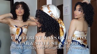6 Quick And Easy Silk Scarf Ideas | Curly Hairstyles + Tops | Scarflings