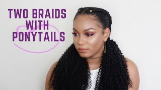 Two Braids With Curly Ponytails |10 Mins Natural Hairstyle