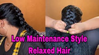 Low Maintenance Style For Relaxed Hair, Jumbo Braid, Simple No Heat Style For Relaxed Hair.