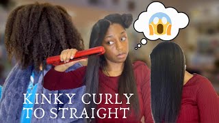 Straightening My Own Natural Hair For The First Time | 4 Type Hair | From Kinky Curly To Straight
