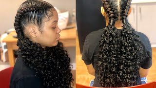 Curly Ends On Two Feed-In Braids/ No Glue, No Tracks