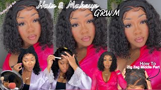 2-In-1 Grwm: Zig Zag Middle Part Curly Bob Install Perfect Wig For Summertime! Ft. Blackmoon Hair