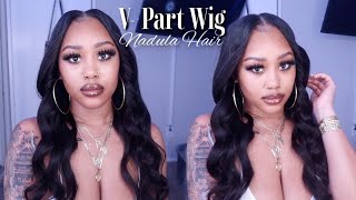 No Lace! Undetectable V-Part Wig Install & Review Ft. Nadula Hair