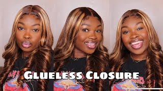 *Detailed* Glueless Closure Wig Install | Highlight Wig | Unice Hair