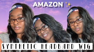 Synthetic Headband Wig Review | Over Natural Dreads ✨ 22” Body Wave L Skl Hair ( Amazon Wig)