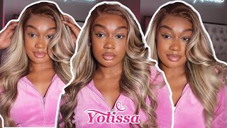 It'S Giving Hollywood Vibes!  Perfect Blonde Highlight Wig Install& Style Ft. Yolissa Hair