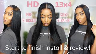 Pre-Plucked Hd Straight Frontal Wig Install & Review | Ft. Blackmoon Hair