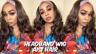 Mixed Brown Blonde Body Wave Synthetic Headband Wig | Aisi Hair | Lindsay Erin