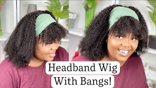 *New* Affordable Curly Human Hair Headband Wig With Bangs | Ft. Eva Wigs