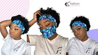 Affordable Headband Wig - Neflyonwigs Pixie Cut Curly Headband Bob Wig
