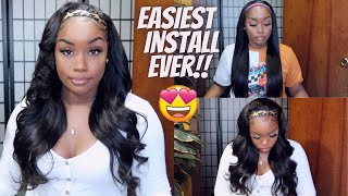 Installing A Wig With No Lace ! | Under 10 Mins | Unice Glueless Straight Human Hair Headband Wig