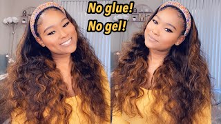 No Skill Needed! Super Gorgeous Ombré Brown Balayage Headband Wig! Ft Beauty Forever