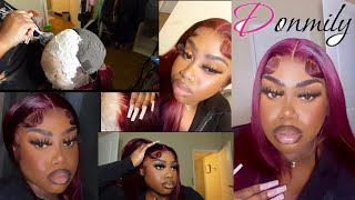 The Perfect Red  Glueless Wig Install  | Hold Me Down Holding Spray | Donmily Hair