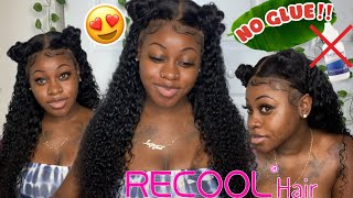 Quick Easy Super Cute Glueless Wig Tutorial On Long Curly Hair | Recool Hair