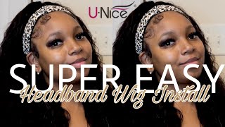 Super Easy! No Glue, No Lace| 24” Water Wave Headband Wig Install Ft. @Unice