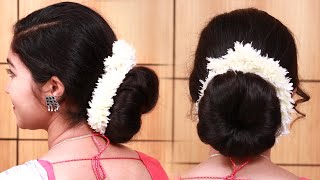 Easy Bun Hairstyles For Weddings/Party Wear | Long Hair Girls Hairstyle | Bun Hairstyle With Flowers
