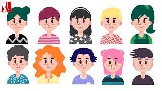 Inkscape Cartoon Characters | 10 Different Hairstyles Using Same Face Template | Illustration