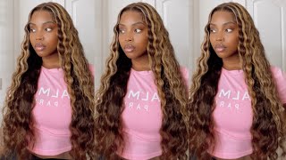 Its Giving Beyonce ! Soft Beach Crimps + Highlights #Easy No Glue Wig Install | Ft Wiggins Hair