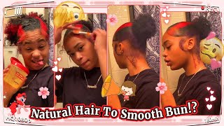 Slick Back Natural Hair Tutorial | Smooth Top Bun W/Red Skunk Stripes #Ulahair